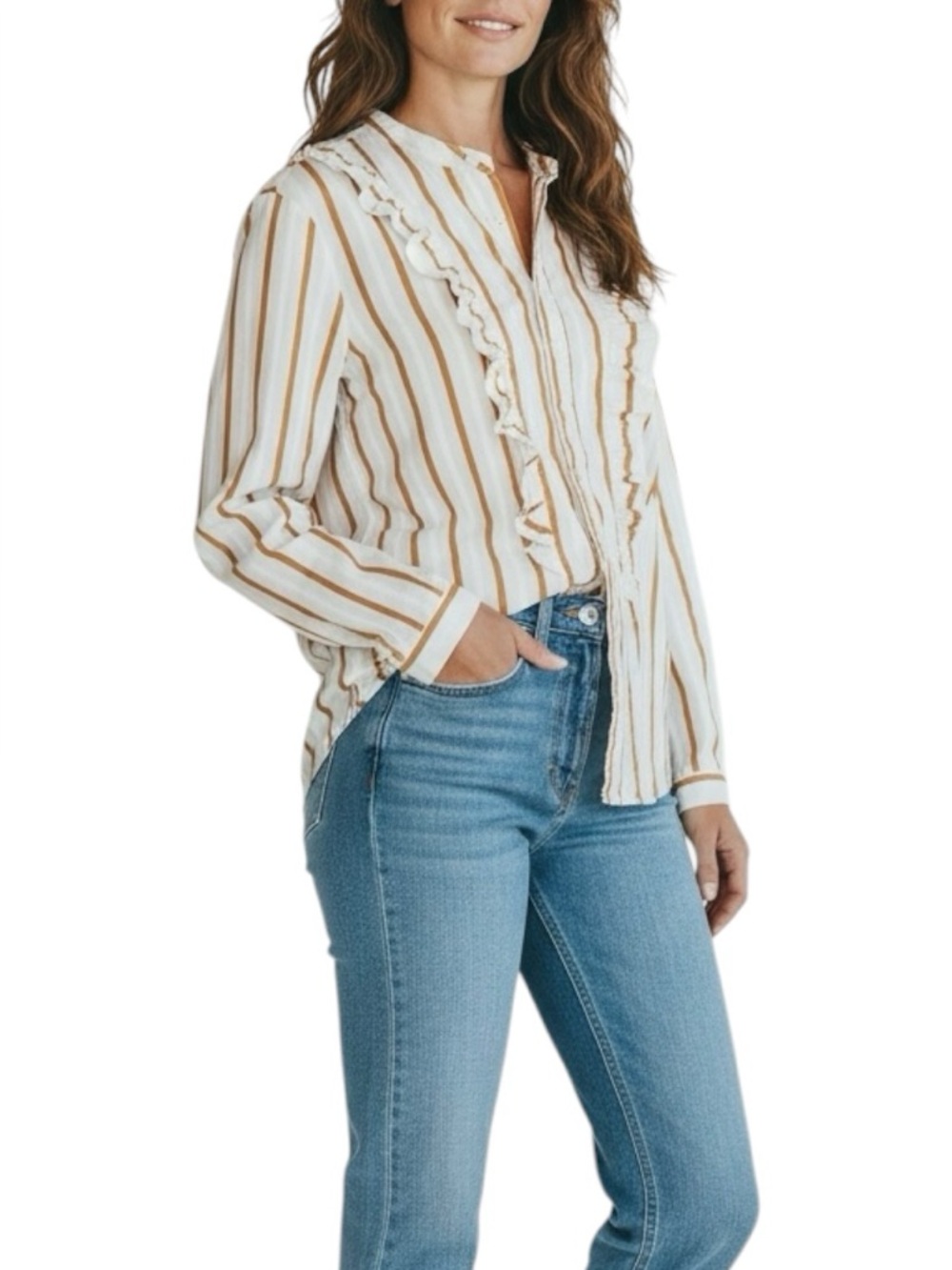 The Shirt by Rochelle Behrens Striped Button Up Shirt Medium